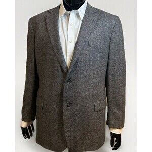 Brooks Brothers 1818 Sz 46R E.Thomas Cashmere Wool Gray Plaid Blazer Sport Coat